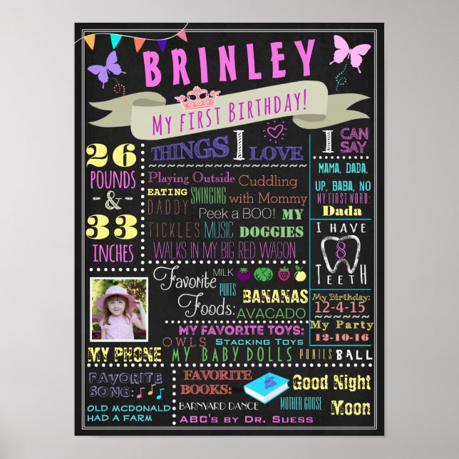 Baby Girl First Birday Poster (Frente)