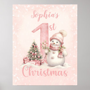 Baby Girl Name First Christmas Pink Nursery Poster