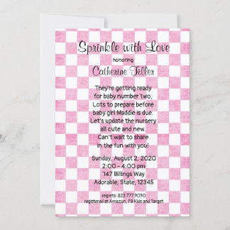 Baby Girl Pink Gingham Sprinkle Chá Convite