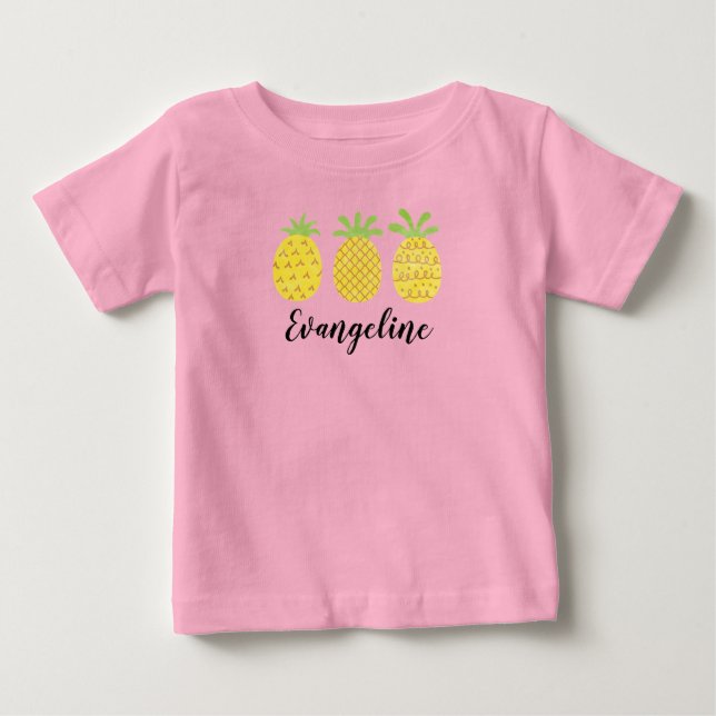 Baby Girls Watercolor Pineapple Trio T-Shirt (Frente)