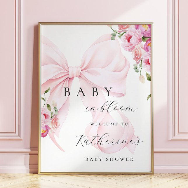 Baby in Bloom Bow Baby Shower Welcome Poster (Criador carregado)