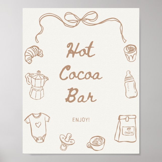 Baby is Brewing Hand Drawn Hot Cocoa Bar Poster (Frente)
