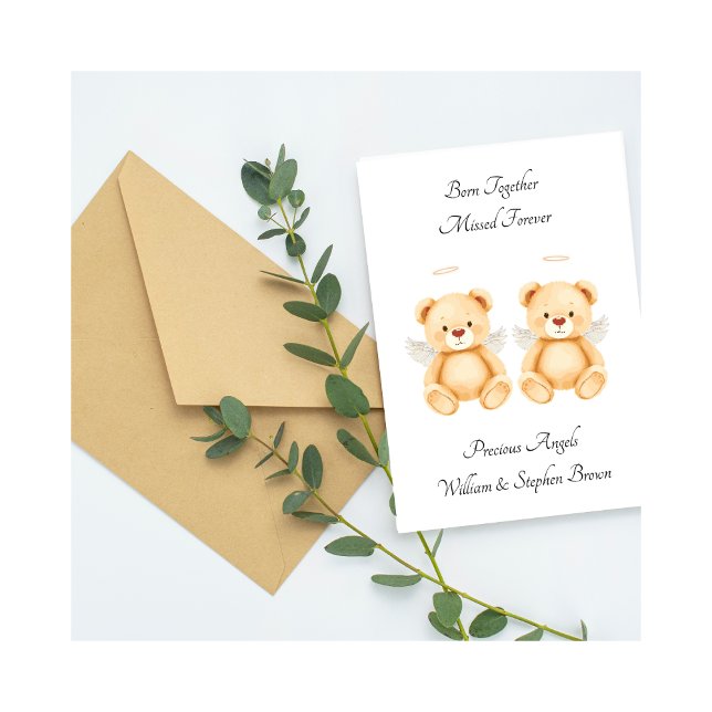 Baby Loss Twins Born Together Teddy Bear Card (Criador carregado)