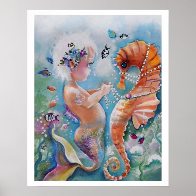 Baby Mermaid e Sea Horse Poster (Frente)