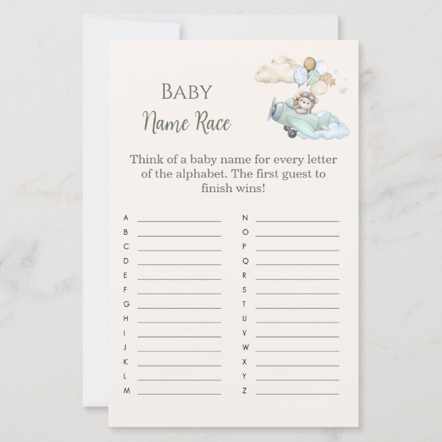 Baby Name Race Bearly Wait Airplane Boy Game (Frente)