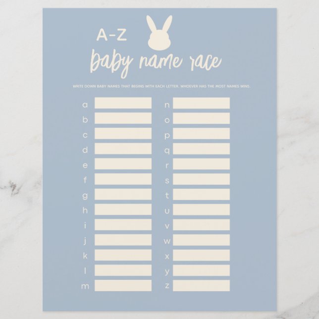 Baby Name Race Game Blue Bunny chá de fraldas (Frente)
