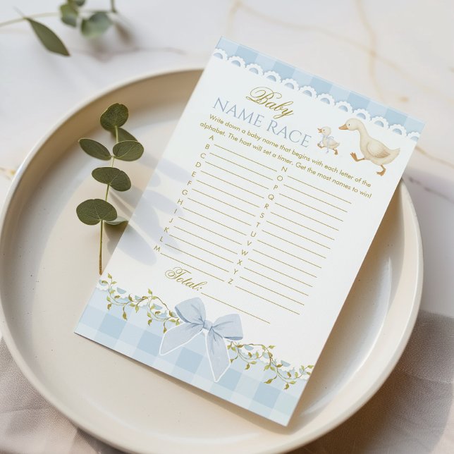 Baby Name Race Silly Goose Blue Gingham Game (Criador carregado)