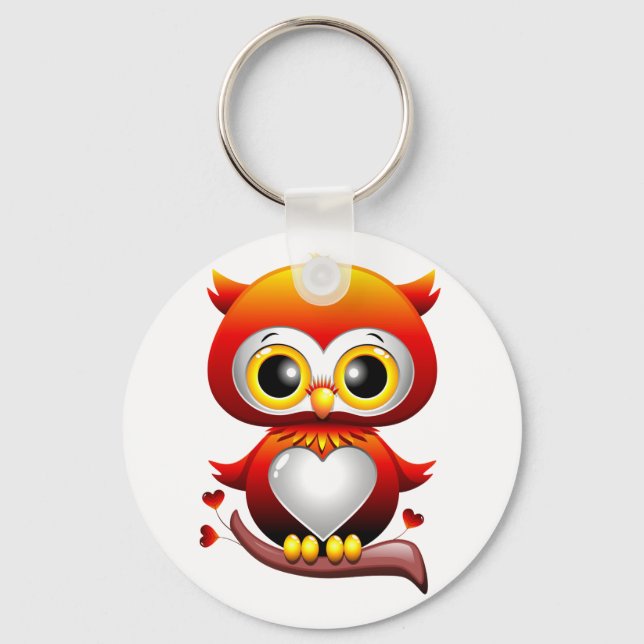 Baby Owl Love Heart Cartoon Chaveiro (Frente)
