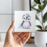 Baby Penguin Cerâmica Azulejo<br><div class="desc">Um azulejo de cerâmica de pinguim,  de cor aquosa.</div>