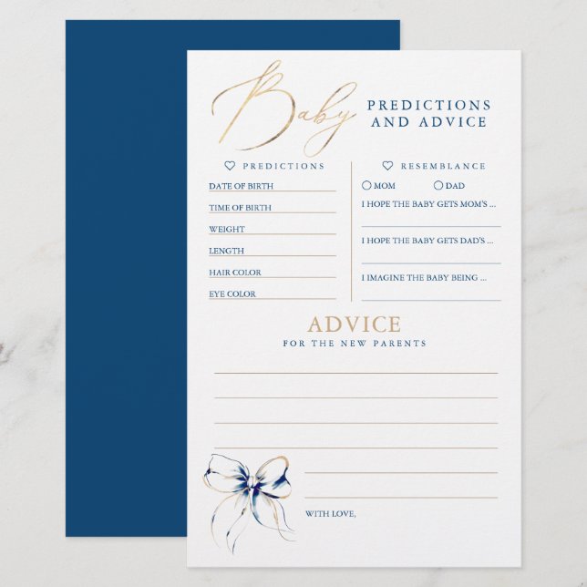 Baby Predictions and Advice Baby Shower Game (Frente/Verso)