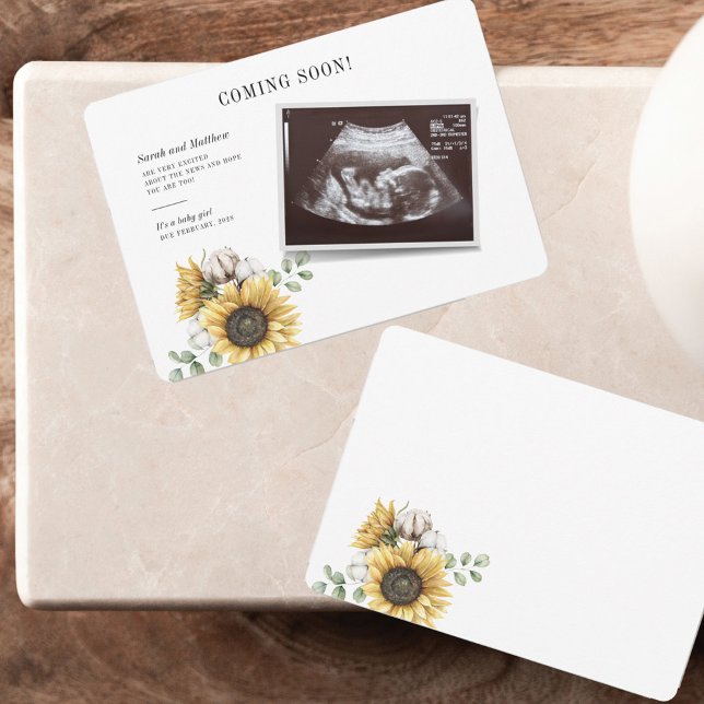 Baby Reveal Sunflower Floral Eucalyptus Sonograma (Sunflower Sonogram Pregnancy Announcement Card)
