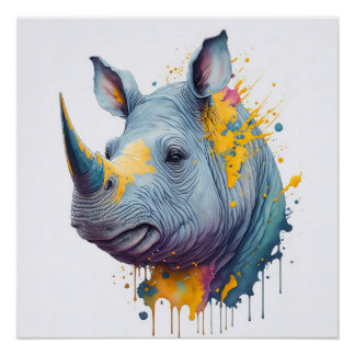 Baby Rhino Splash Art Impressão