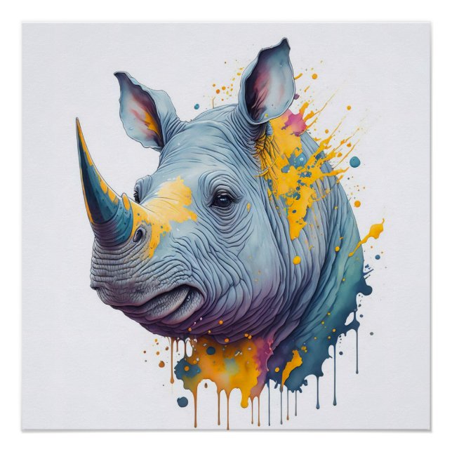 Baby Rhino Splash Art Impressão (Frente)