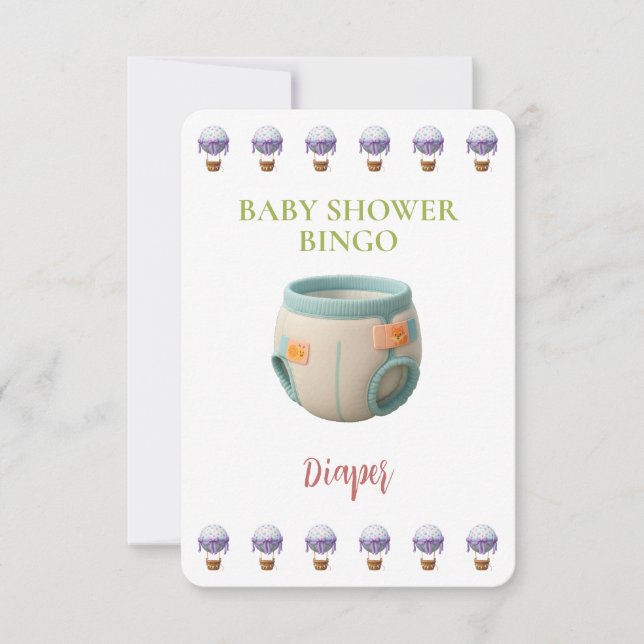 Baby Shower Bingo Card, Funny Game- Diaper (Frente)