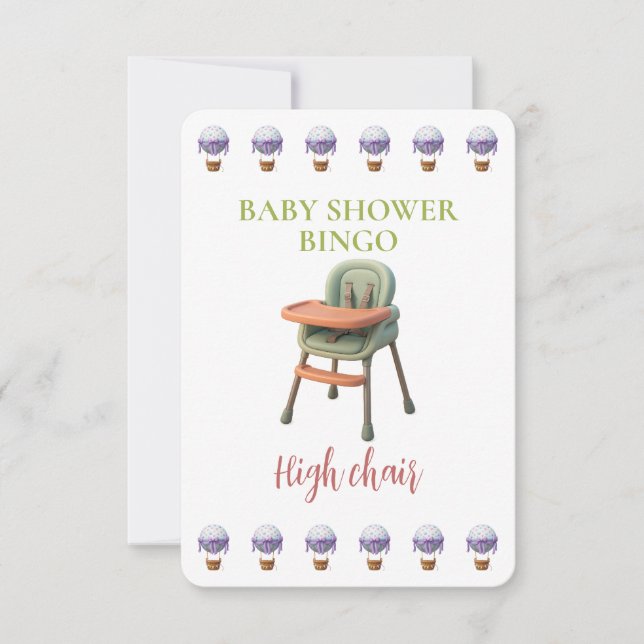 Baby Shower Bingo Card, Funny Game- High Chair (Frente)