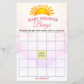 Baby Shower Bingo Game Card Soft Pink Clouds