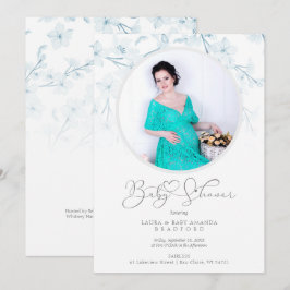 Baby Shower Blue Floral Botanical Photo Invitation
