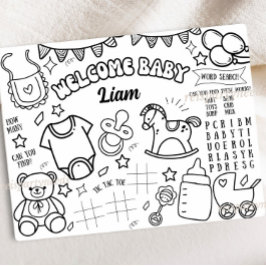 Baby Shower Coloring Placemat Games Activity Page