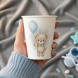 Baby Shower for Boy Blue Balloon, Teddy Bear & Bow