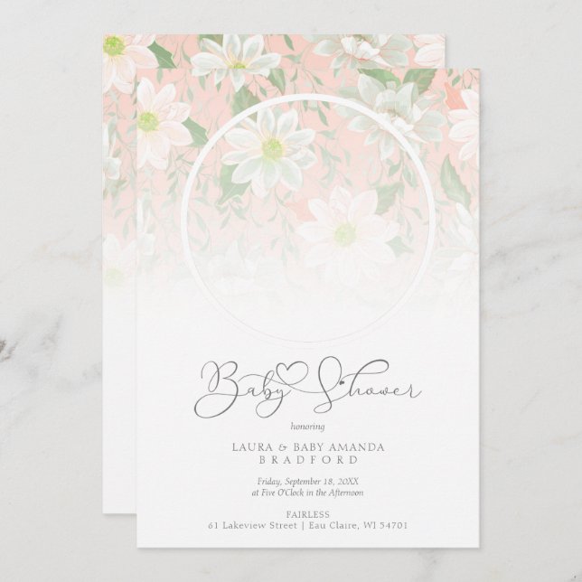 Baby Shower Peach Floral Botanical Photo (Frente/Verso)