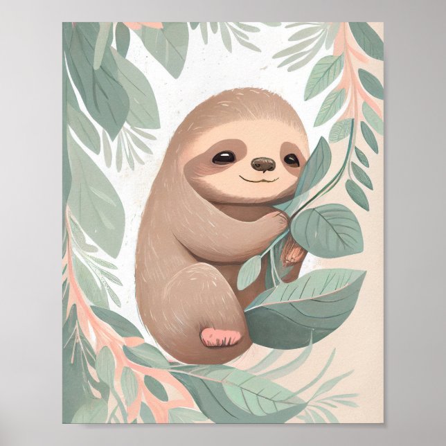 Baby Sloth Nursery Impressão Poster Wall Art (Frente)