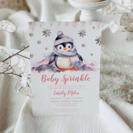 Baby Sprinkle, Chá de fraldas Pink Penguin Convite