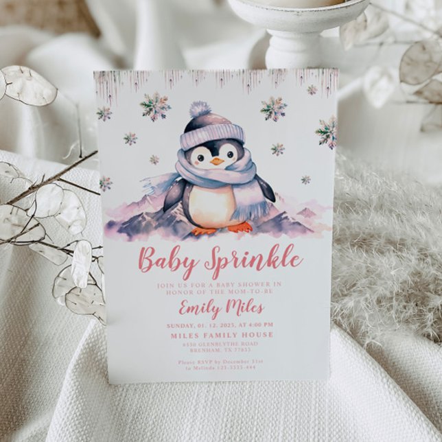 Baby Sprinkle, Chá de fraldas Pink Penguin Convite (Criador carregado)