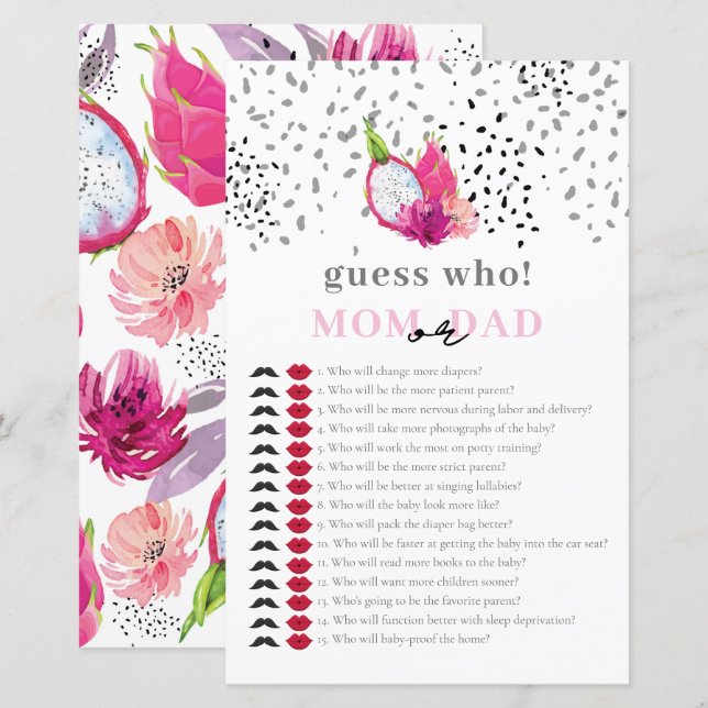 Baby Sprinkle Pitaya Dragon Fruta Adivinha quem Jo (Frente/Verso)