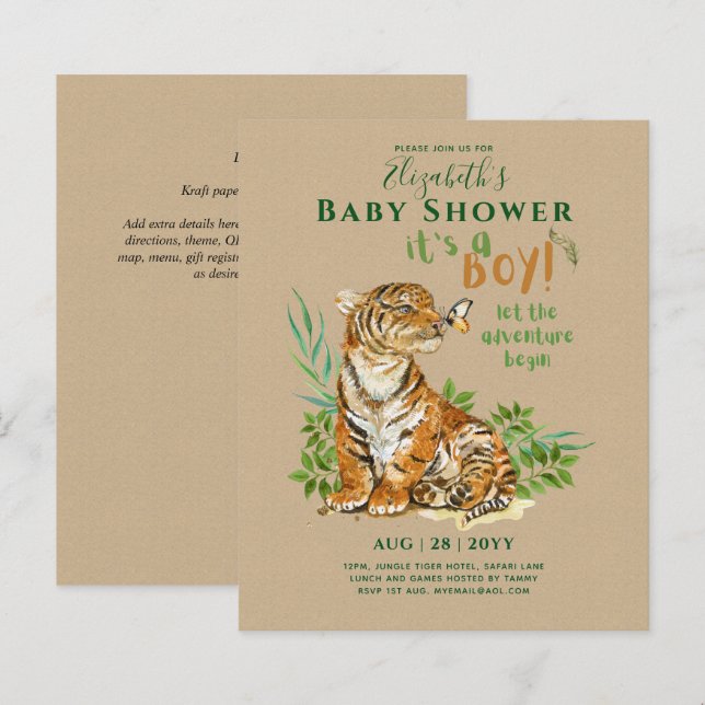 Baby Tiger Gender Revelar Convites Ao Chá (Frente/Verso)