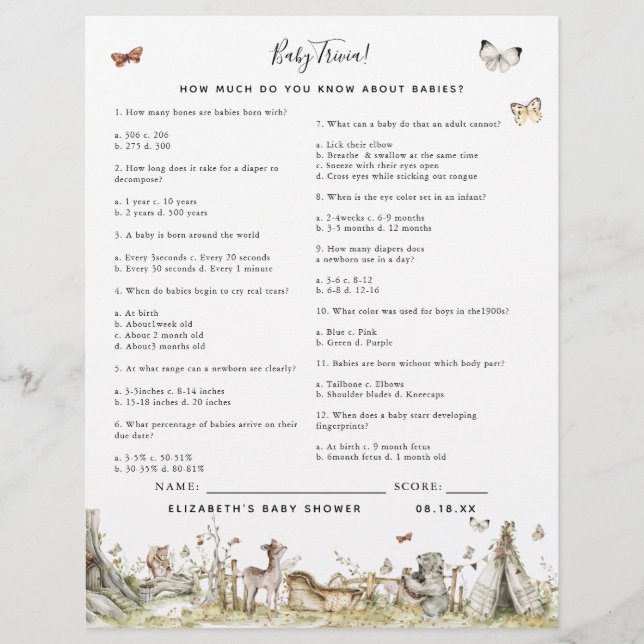 Baby Trivia | Jogo Chá de fraldas (Frente)