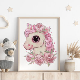 Baby Unicorn Rosa Animal Poster | Impressão de par