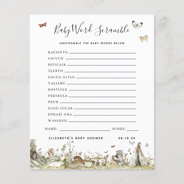 Baby Word Scramble | Jogo Chá de fraldas (Frente)