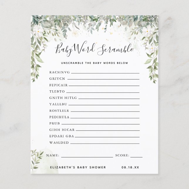 Baby Word Scramble | Jogo Chá de fraldas (Frente)