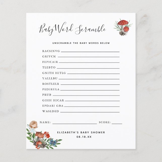 Baby Word Scramble | Jogo Chá de fraldas (Frente)