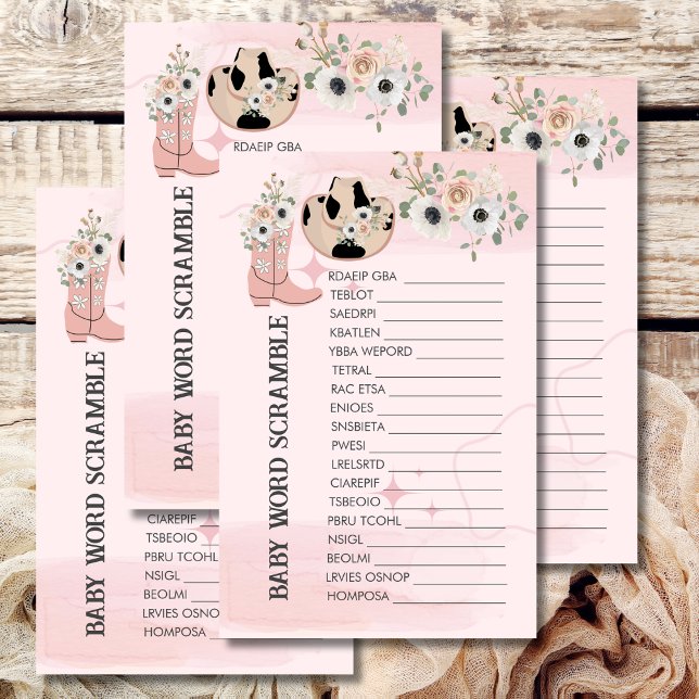 Baby Word Scramble Saddle Up Western Cowgirl Theme (Criador carregado)