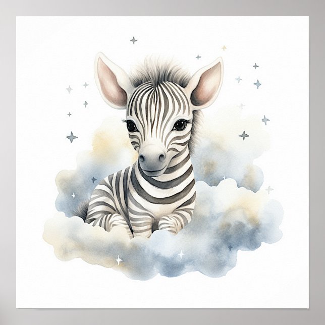 Baby zebra on clouds poster for nursery room (Frente)