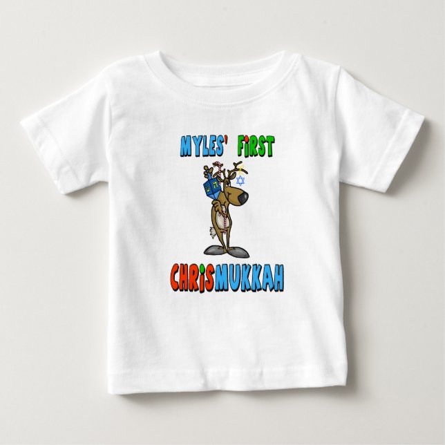Baby's First Chrismukkah Custom Name T-Shirt (Frente)