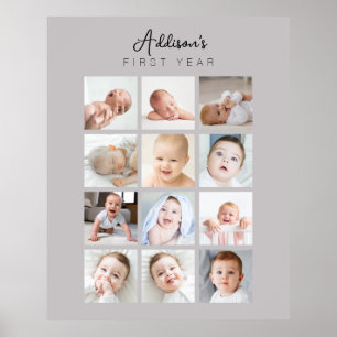 Baby's First Year Photo Poster Monthly Warm Gray