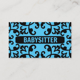 Babysitter Blue Damask Cartão de visita