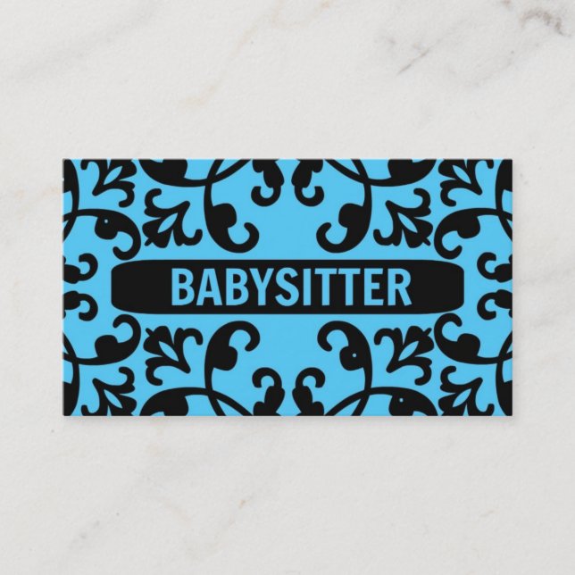 Babysitter Blue Damask Cartão de visita (Frente)