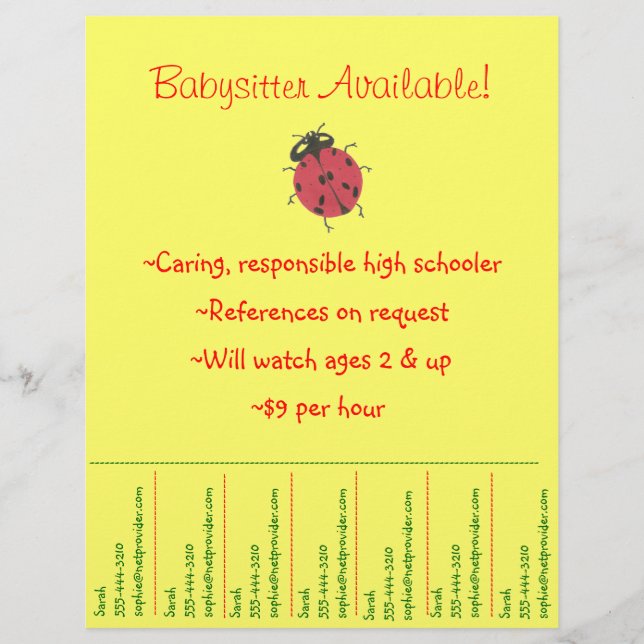 Babysitting Flyer - Ladybug (Frente)