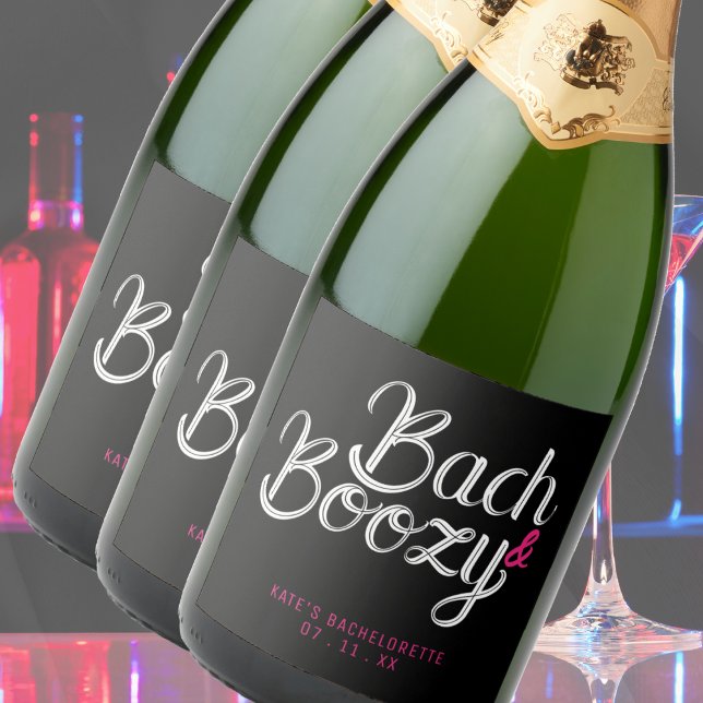 Bach & Boozy Black & Pink Festa de solteira (Bach & Boozy Black & Pink Bachelorette Party Sparkling Wine Label
)