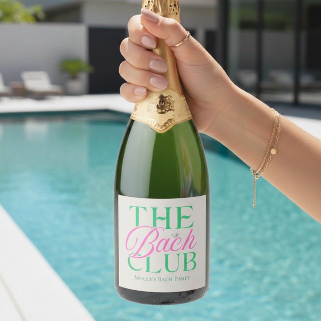 Bach Club Modern Simple Green Bachelorette (Bach Club Pink Bachelorette Sparkling Wine Label)