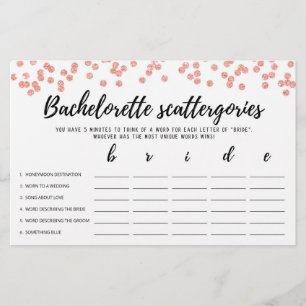 Bachelorette Scattergories editáveis Jogo de noiv