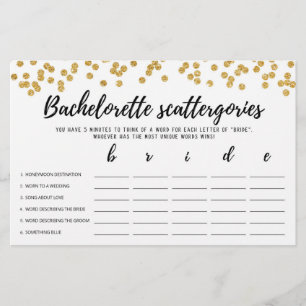 Bachelorette Scattergories editáveis Jogo de noiv