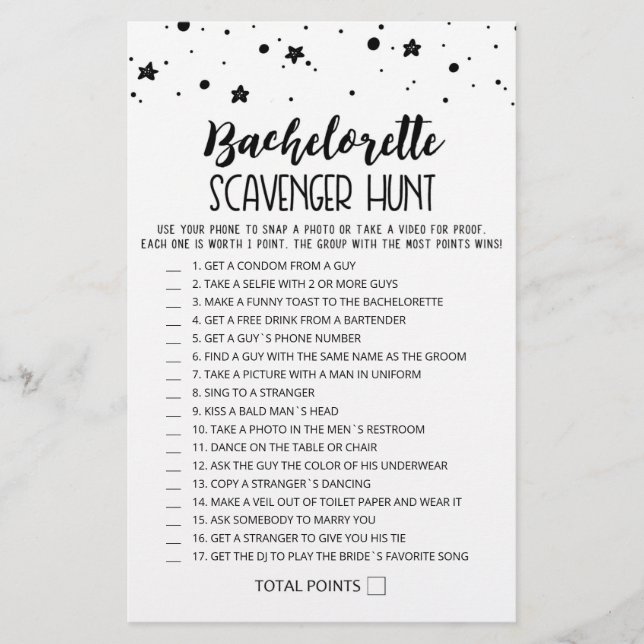 Bachelorette Scavenger Hunt editável (Frente)
