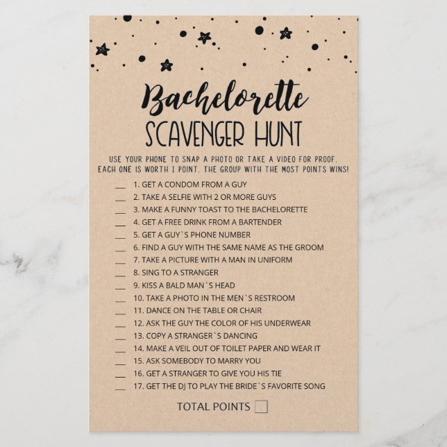 Bachelorette Scavenger Hunt editável (Frente)
