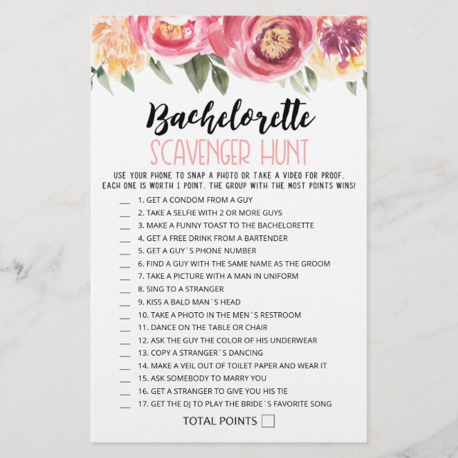 Bachelorette Scavenger Hunt Personalizado (Frente)