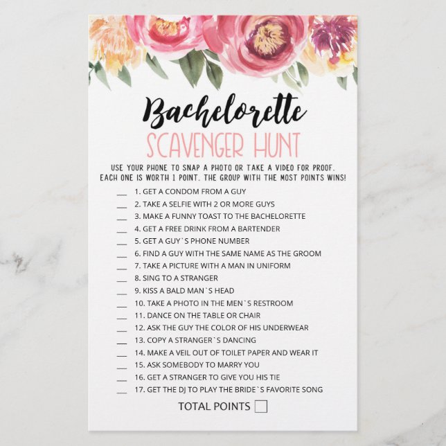 Bachelorette Scavenger Hunt Personalizado (Frente)