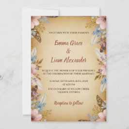 Bacia Vintage e Convite Floral para Casamento